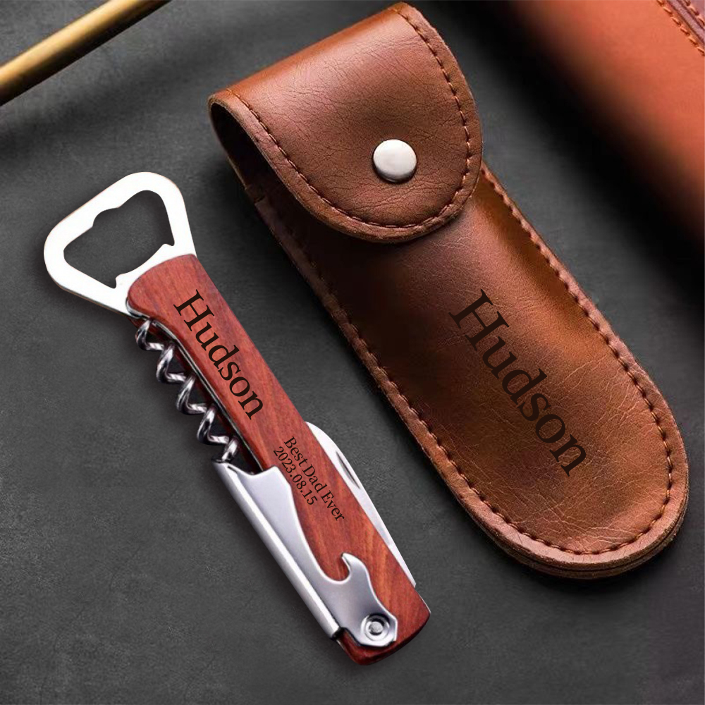 Personalized Multifunctional Bottle Opener With Leather Package | Dad03